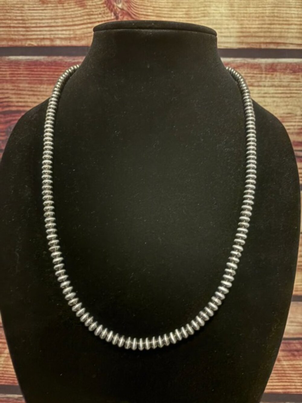 24" Western 6mm Saucer Pearl Necklace, Burnished Silver Tone NWT